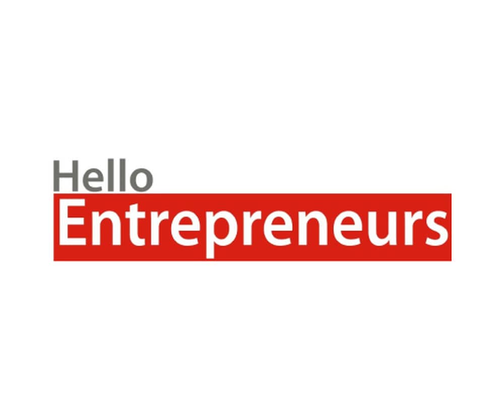 Text 'Hello Entrepreneurs' on a white background with a red bar.